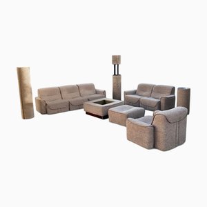 Modulares Italienisches Vintage Sofa aus Cremefarbenem & Grauem Bouclé mit Lederpaspeln, 1974, 11 Set