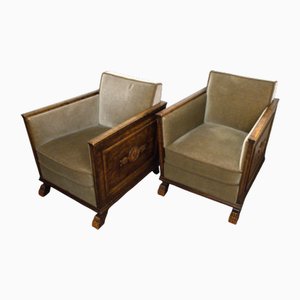 Vintage Swedish Grace Flamed Birch Lounge Chairs by Axel Einar Hjort for Bodafors, 1920s, Set of 2