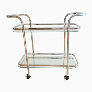 Vintage Chrome-Plated Serving Trolley with Two Glass Shelves, 1960s