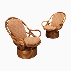 Vintage Sviwel Armchairs in Bamboo, Italy, 1960s, Set of 2