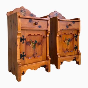 Antique Rustic Bedside Tables in Natural Pine, 1890s, Set of 2