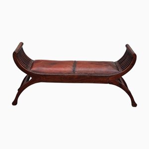 Large Brown Leather Window Bench