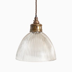Reclaimed Glass Pendant Light from Holophane, 1940s
