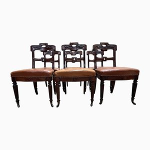 Napoleon III Chairs in Mahogany and Leather, Set of 6
