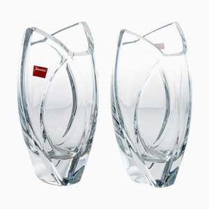 Asymmetrical Edge Vases in Clear Crystal Glass from Baccarat, France, 1988, Set of 2