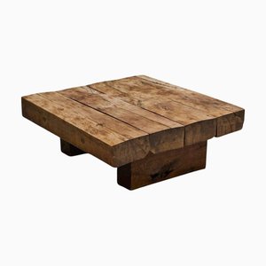 Square Wabi Sabi Style Coffee Table in Oak, 1940s