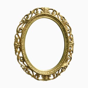 Large Italian Decorative Gilt Oval Mirror, 1960
