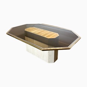 Brass and Etched Travertine Dining Table by Roger Vanhevel