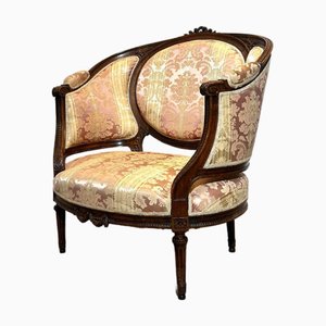 Bergère Stuhl im Louis XVI-Stil aus Stoff und Mahagoni