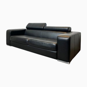 Modern Black Leather Sofas, Set of 2