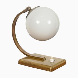 Italian Art Deco Adjustable Brass and Opaline Glass Table Lamp, Italy, 1930s