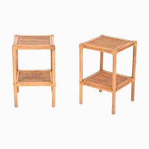 French Riviera Side Tables or Nightstands in Bamboo and Rattan, Italy, 1970s, Set of 2