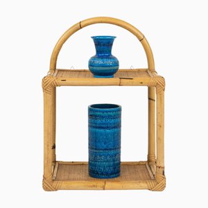Étagère Murale à 2 Niveaux Mid-Century en Rotin et en Bambou, Italie, 1960s