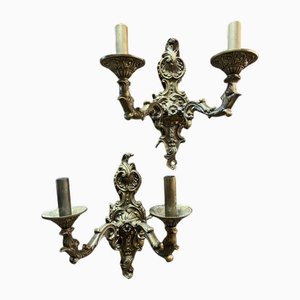 Large Empire Style Brass Wall Lights, Set of 2