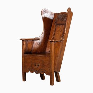 Antique Oak and Pine Carved Lambing Chair, 1730