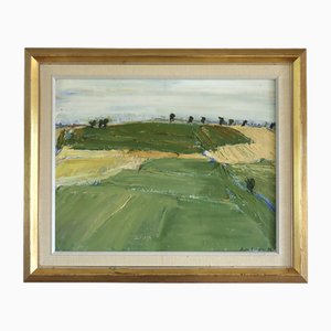 Fields in Late Summer Landscape, Oil Painting, Framed