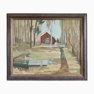 Cottage Beyond the Trees, dipinto ad olio, con cornice