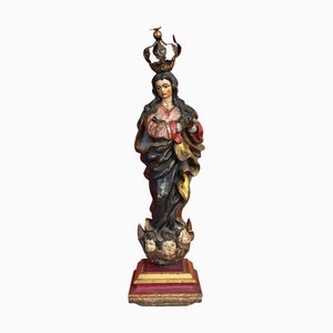 Spanish School Conception in Polychrome Wood with Silver Crown, 18th