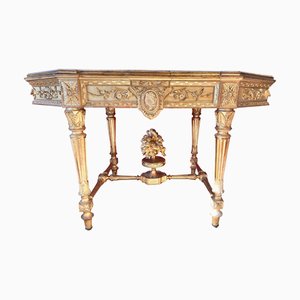 Vergoldeter Napoleon III Konsolentisch mit Marmorplatte, 1860-1870