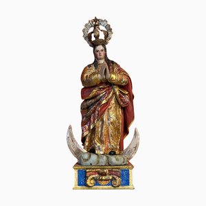 Baroque Virgin of the Immaculate Conception in Polychrome and Gilded Wood, 17th Century