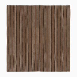 Vintage Middle Eastern Square Palas Bidjari Kilim with Brown Geometric Stripes