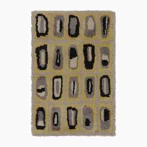 Vintage Swedish Rya Rug with Yellow and Gray Geometric Pattern