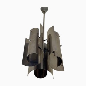 Modernist Curved Chrome Steel Chandelier by Max Sauze, 1970s