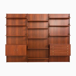 Console Murale Mid-Century en Teck avec Panneaux, Italie, 1970s