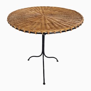 Table d'Appoint Vintage en Rotin Osier et Fer Forgé, France, 1970s
