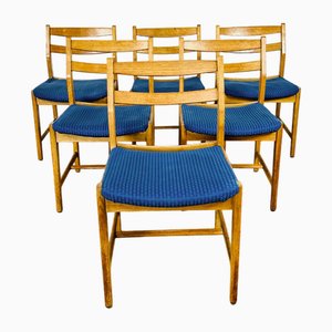 Chaises de Salle à Manger Vintage en Chêne et Tissu Bleu, 1960s, Set de 6