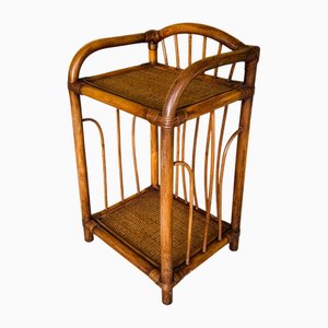 Table de Chevet Moderne Mid-Century à Deux Niveaux en Bambou et Osier, 1970s