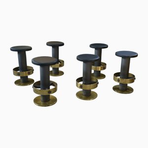 Tabourets en Acier et Laiton, 1980s, Set de 6