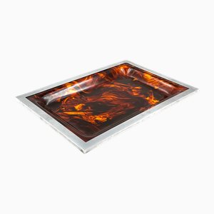 Hollywood Regency Messing & Schildpatt Acrylglas Tablett, Italien, 1970er