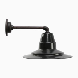 Industrielle Vintage Wandlampe aus Emaille & Gusseisen in Anthrazit