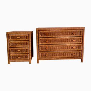 Commode à Tiroirs en Osier, Italie, 1970s, Set de 2