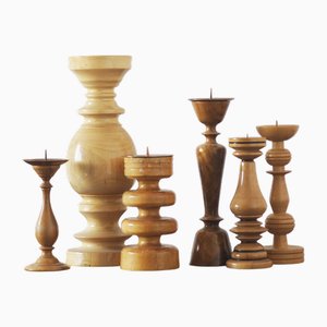 Skandinavische Kerzenhalter aus Holz, 6 . Set