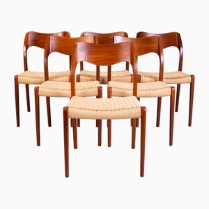 Modell 71 Esszimmerstühle aus Teak von Niels Møller für JL Møllers, 1960er, 6er Set
