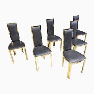 Chaises de Salle à Manger Vintage en Laiton, France, 1970s, Set de 6