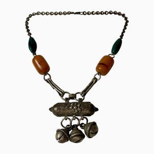 Collier Berbère Vintage en Argent avec Perles en Malachite