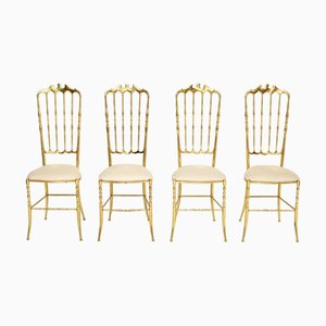 Vintage Italian Chiavari Dining Chairs in Brass, 1950s, Set of 4