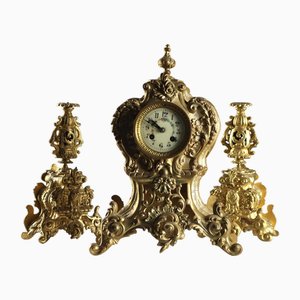 Triptychon Uhr aus Vergoldeter Bronze, 3 . Set