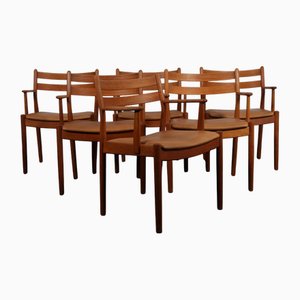 Fauteuils de Salle à Manger en Chêne et Cuir attribués à Poul Volther pour FDB, 1970s, Set de 6