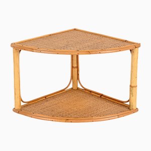 Étagère Murale à Deux Niveaux en Bambou Courbé et Osier, France, 1970s