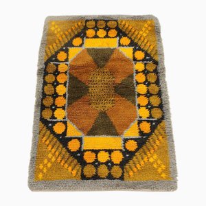 Schwedischer Mid-Century Modern Rya Teppich in Grau, Orange & Braun, 1960er