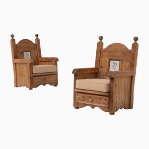 Spanische Chalet Stühle aus Kiefernholz, 1960er, 2er Set