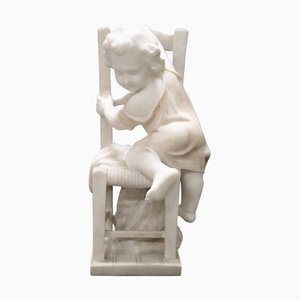 Child Gets Off Chair, 19th Century, White Marble