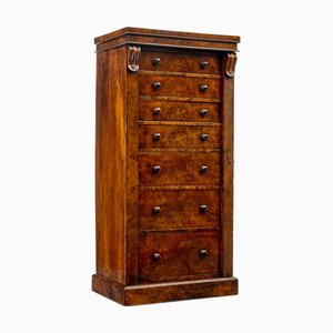 Early Victorian Wellington Burr Walnut Chest, 1840s