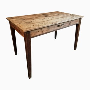 Table Antique avec Tiroir, Plateau en Pin et Pieds en Chêne, France, 1900s
