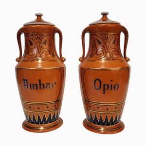 Apothekerdosen aus handbemaltem Porzellan, 1930er, 2er Set