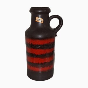 Vintage Ceramic Handled Vase with Brown Glaze and Red Stripes by Scheurich, 1970s